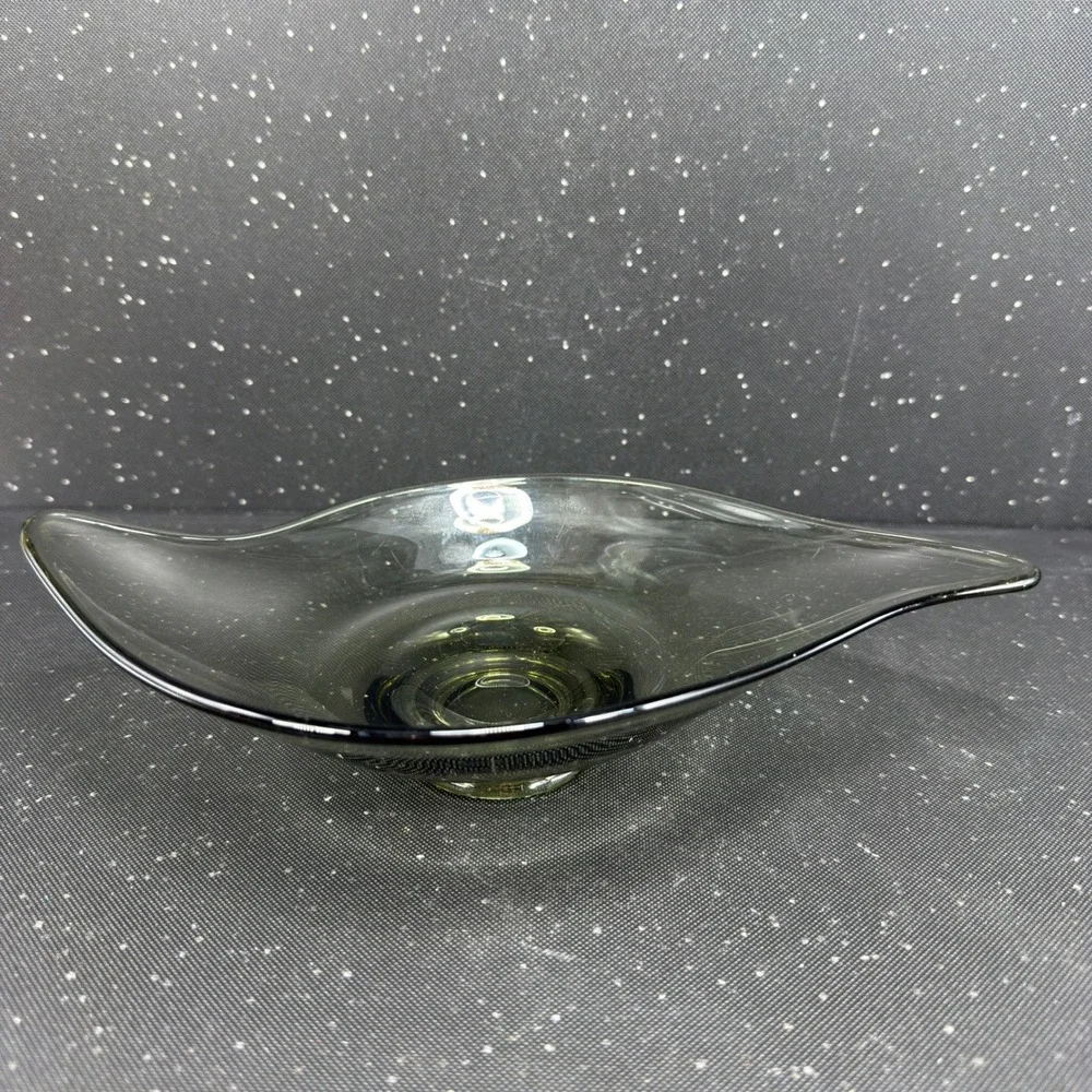 Viking Mid Century Modern Smokey Olive Green Hand Blown Glass Centerpiece Bowl